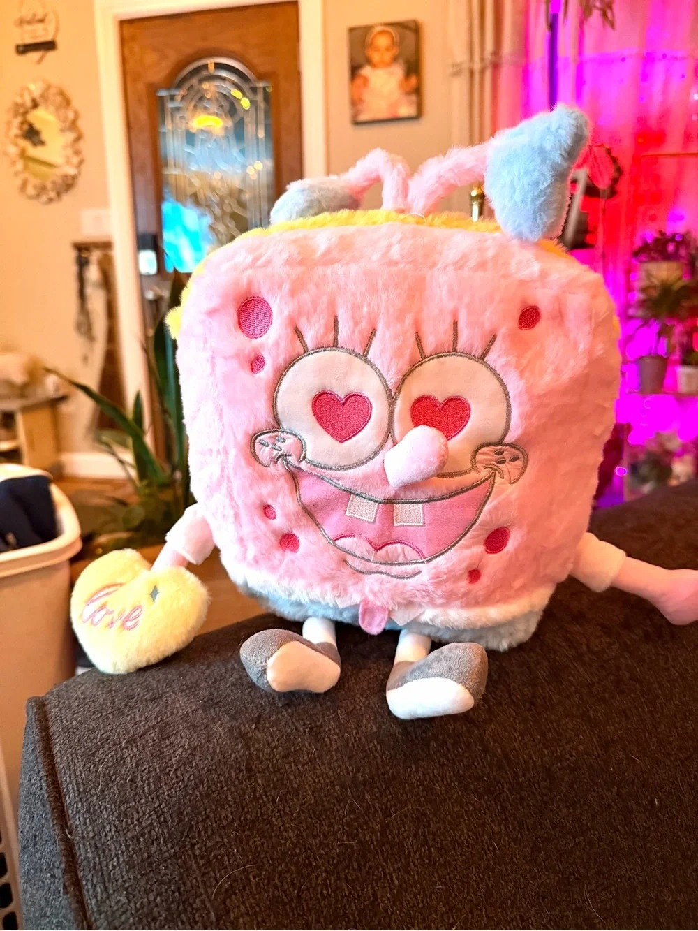 Large SpongeBob pink plush with heart